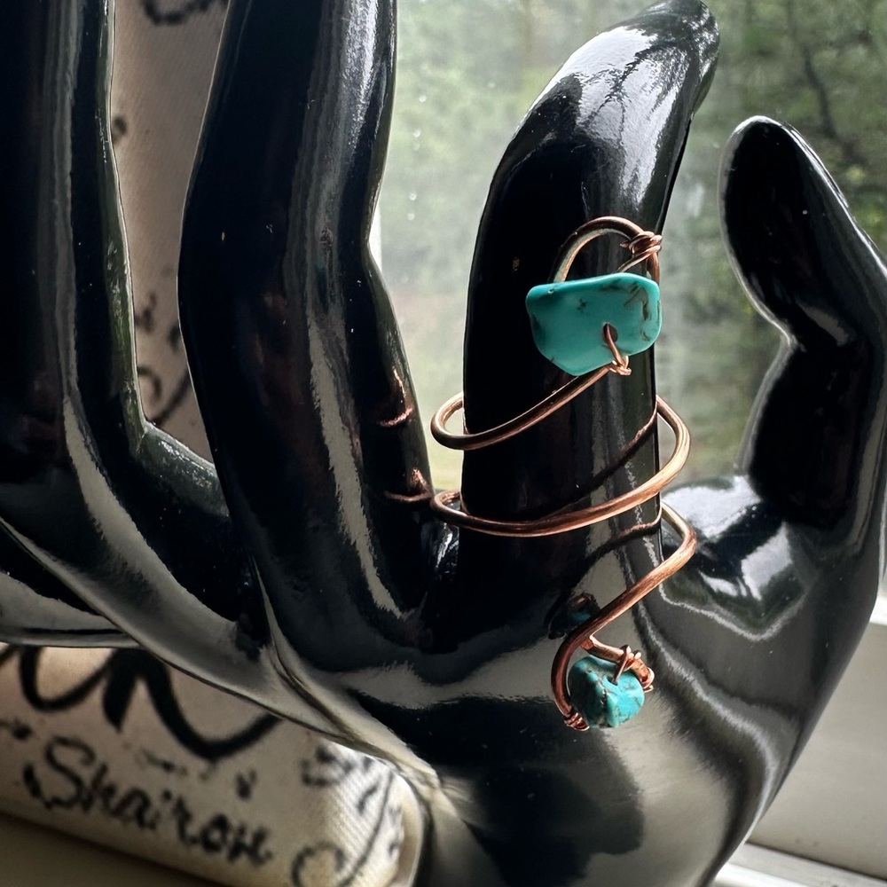Turquoise Crystal Copper Wire Wrapped Ring Handmade with Love ☮️❤️🔆